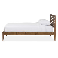 Baxton Studio SW8016-Walnut-M17-Queen Daylan Wood Slatted Queen Size Platform Bed